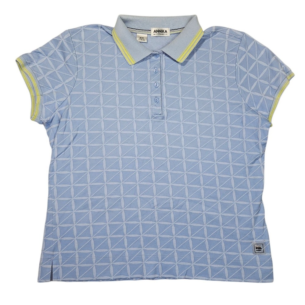 Annika Cutter Buck Golf Polo Shirt Womens Medium Blue Geometric Short Sleeve Top